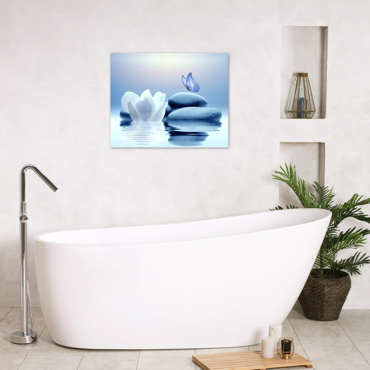 Zen Wall Art Framed Floral Blue Bathroom Wall Decor (8"L x 10"W / Blue)