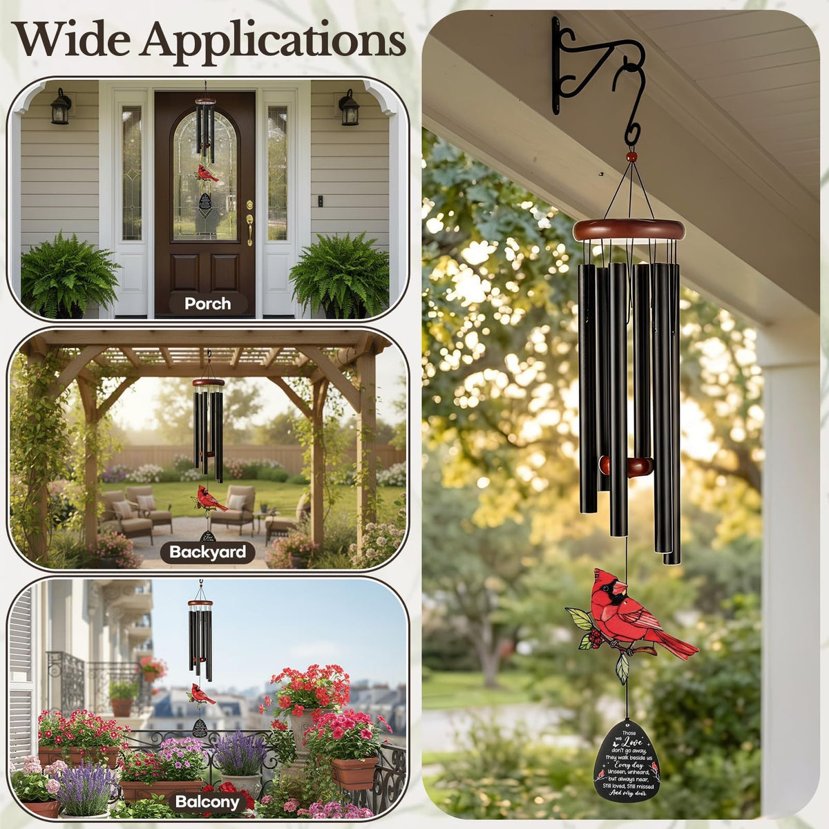 36'' Large Memorial Wind Chimes for Loss of Loved One (Red Bird)