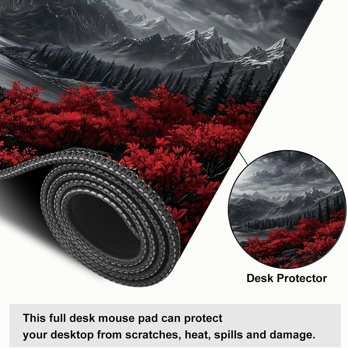 Red Tree Mountains Large Gaming Mouse Pad Desk Mat Extended Mousepad (Red maple tree at night / 35.4L x 15.7W inches)