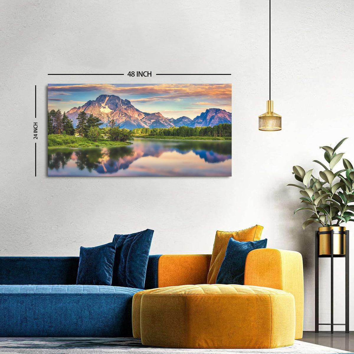Wyoming Mountain Wall Art Snake River Landscape Pictures for Living Room Grand Teton Reflection Painting Trees National Park Scenery Canvas Prints Wilderness Artwork Bedroom Home Decorations 24x48" (48"L x 24"W / Wyoming Mountain)