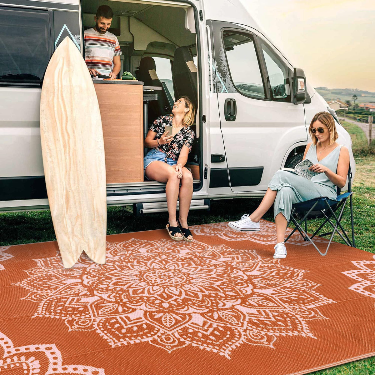 Waterproof Outdoor Rug 6x9 ft (6' x9' / Orange/ Pink)