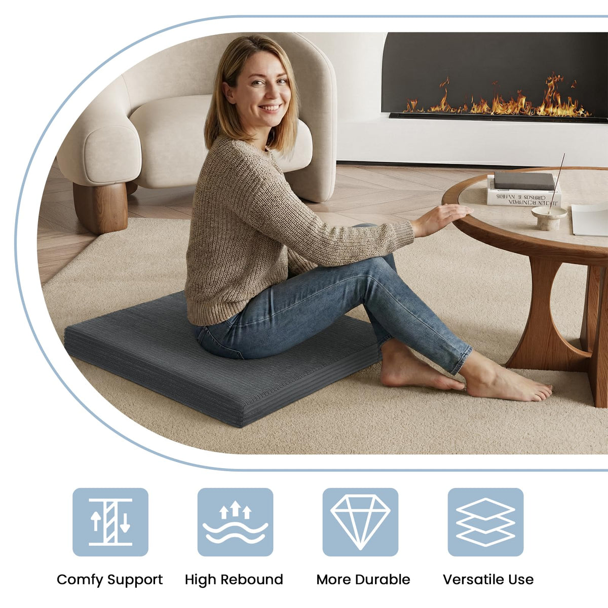 Meditation Cushion (Dark Grey / 24X24X2 Inch)