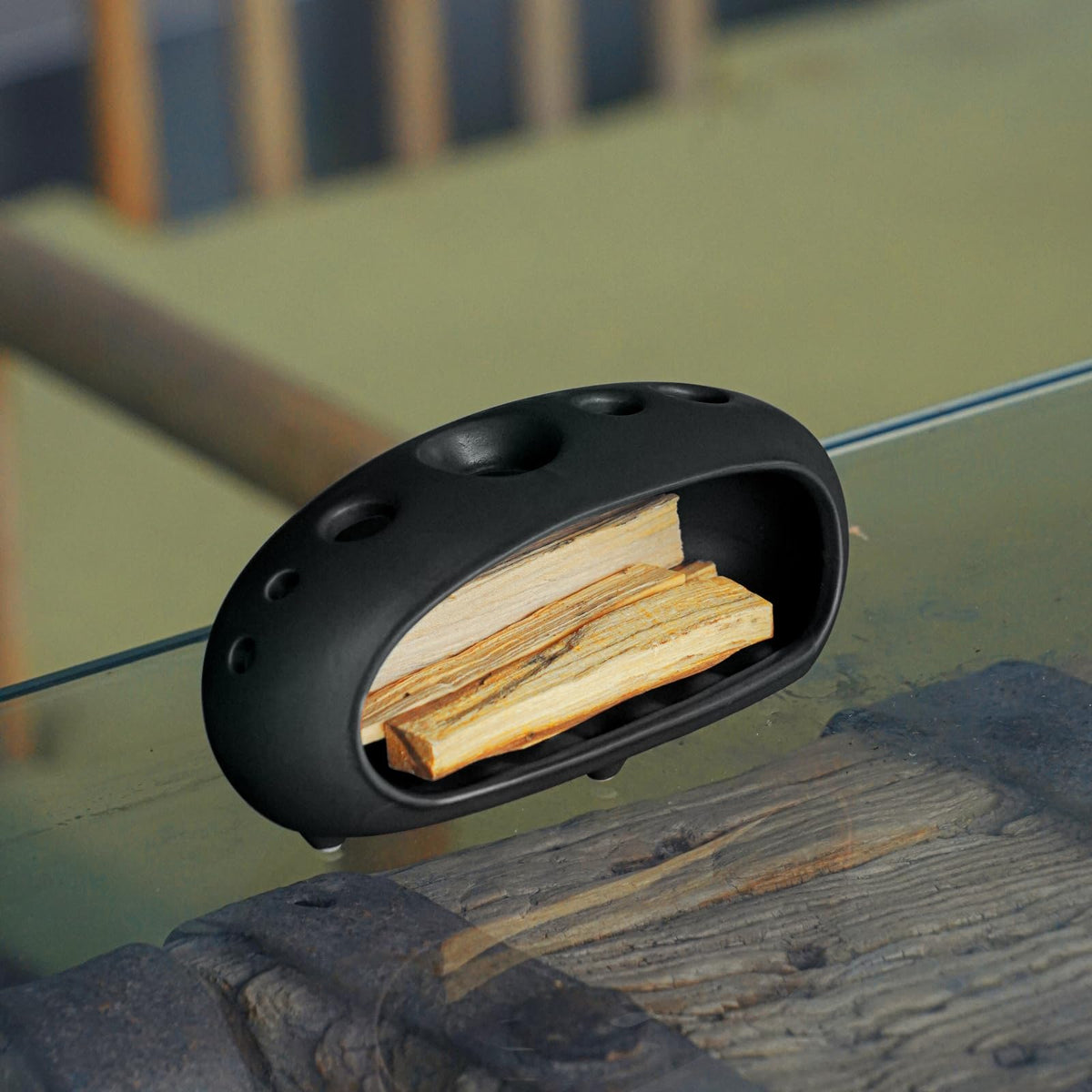 3 in 1 Palo Santo Holder for Sage Bundles Cone Incense (Multi - Porous Black)