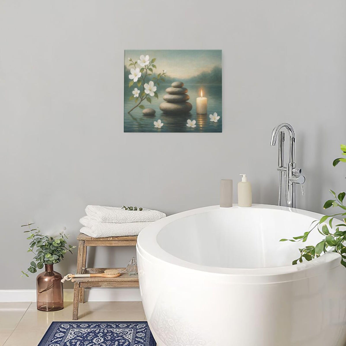 Zen Wall Art Zen Bathroom Wall Decor Spa Room Meditation Peaceful Pictures Decoration Spiritual Stone Canvas Painting Artwork Framed for Bathroom Living Room Bedroom Office 20"x24" (Zen / 24L"×20W")