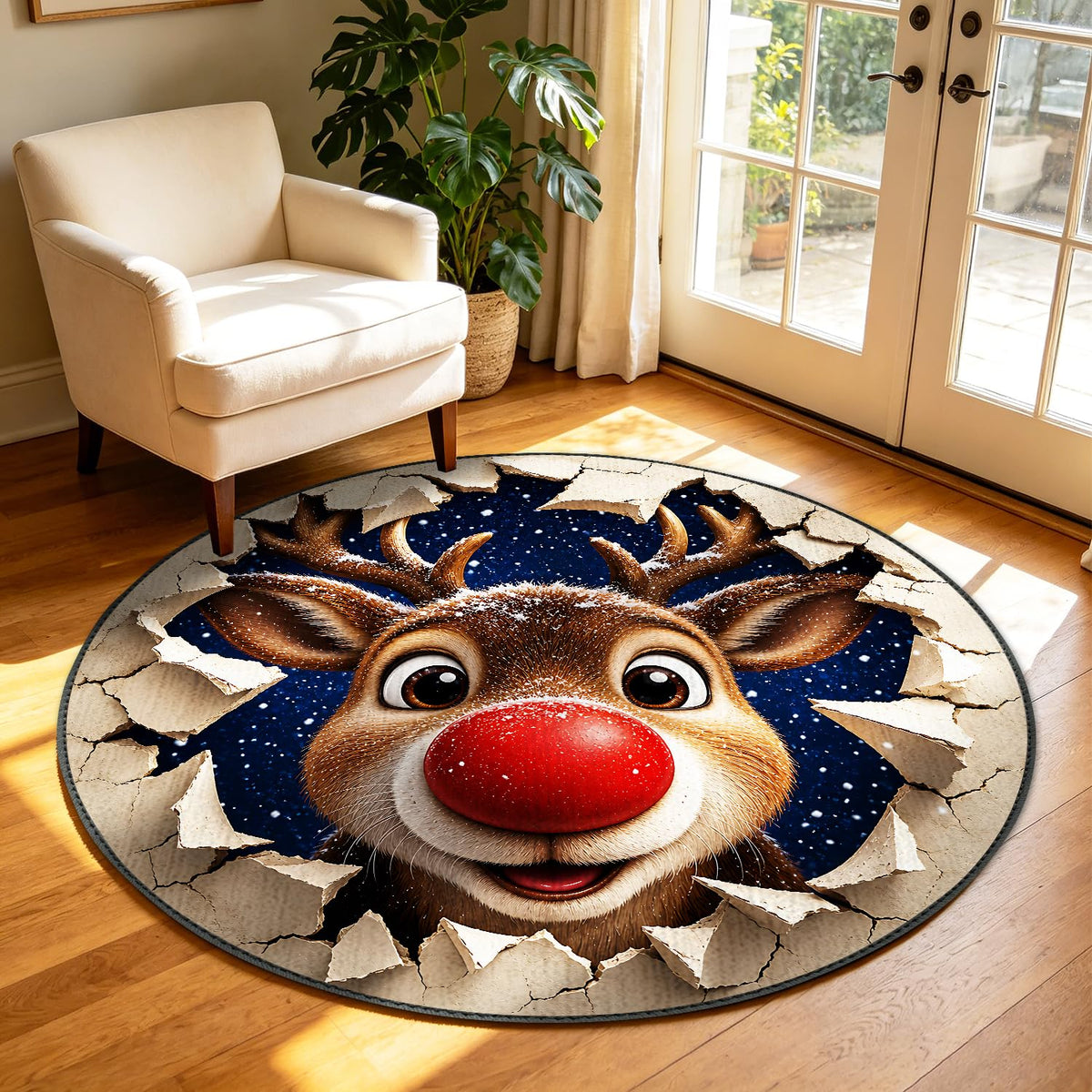 Christmas Reindeer Round Rug 4ft (114 / 4' (Round))