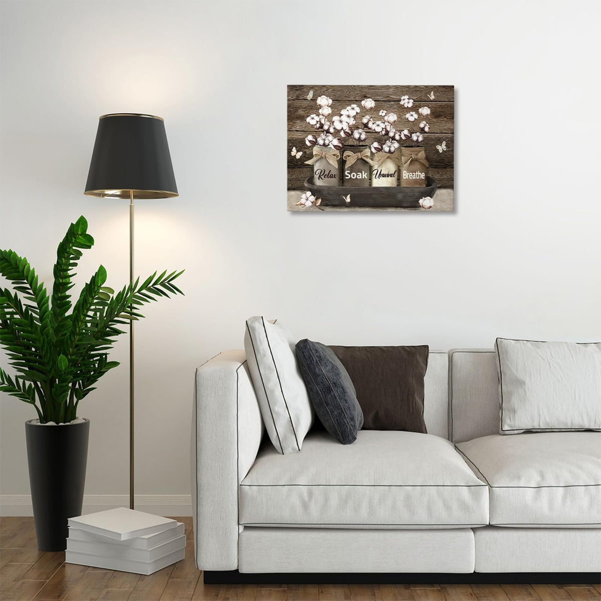 Farmhouse Bathroom Decor Wall Art (white, brown / 24"L x 20"W)