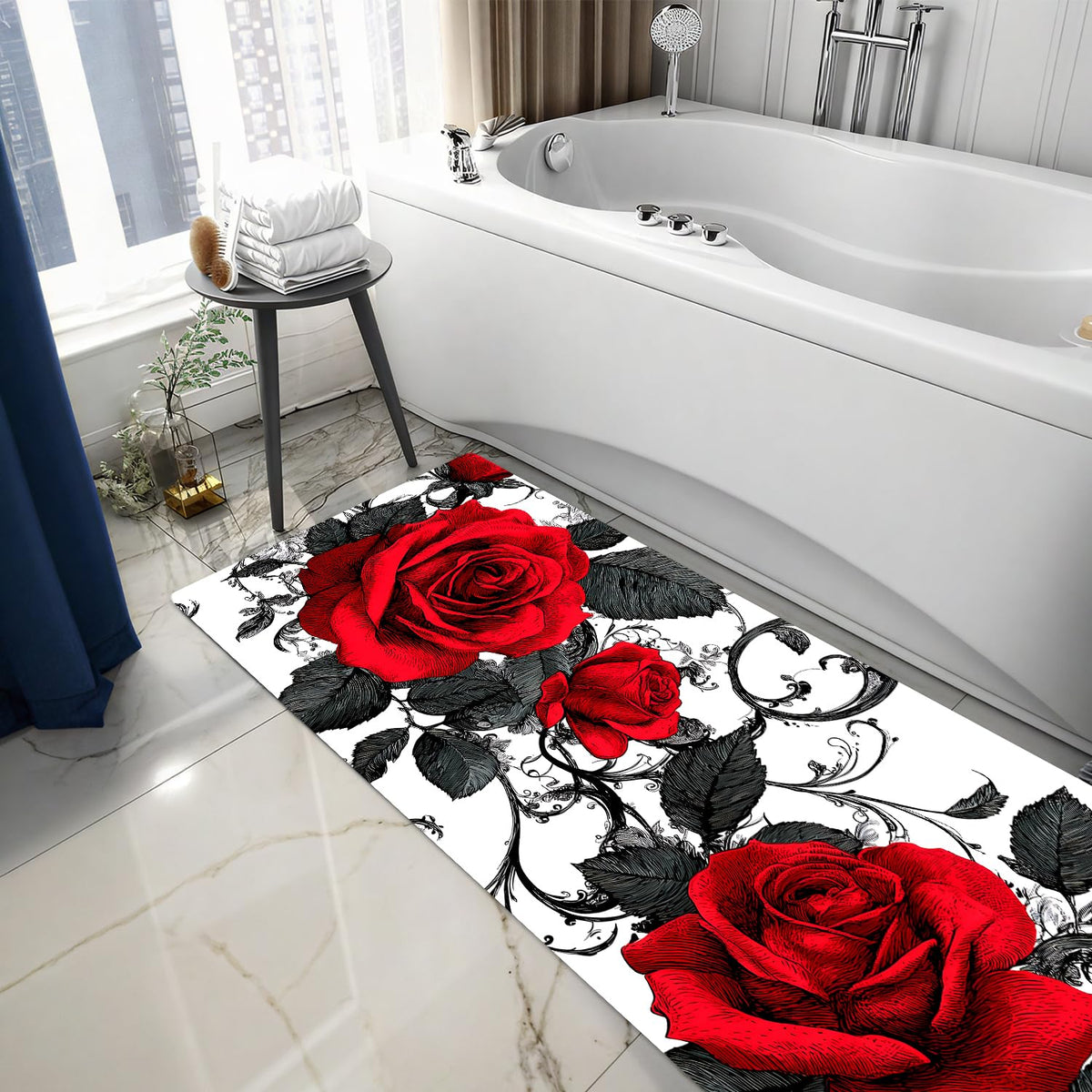 Red Rose Laundry Room Rug 20x47 Inch (#53)