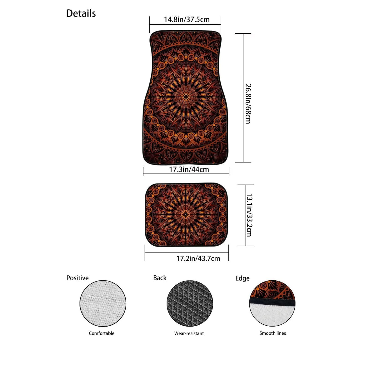 Orange Boho Mandala Car Floor Mats Universal Floor Mats for Cars Front & Rear Rubber Non Slip Car Foot Mats Rugs Trendy Car Accessories for Trucks Cars Van SUV (Orange Boho)