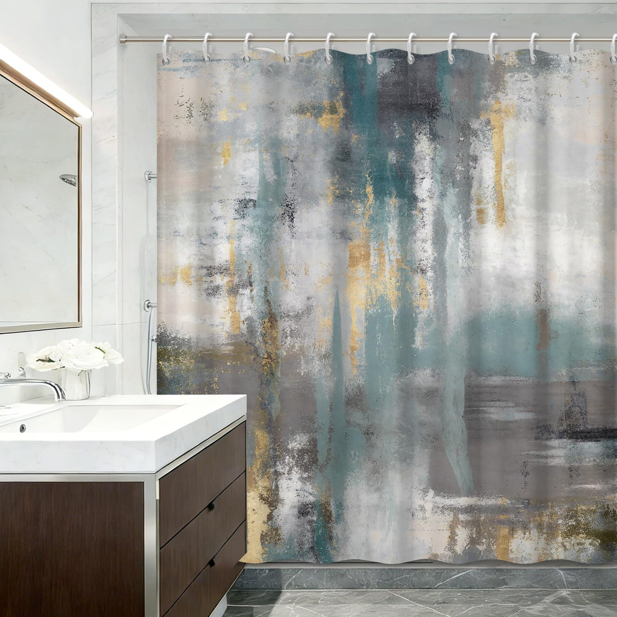 Modern Abstract Art Shower Curtain with Hooks (Abstract Art-a)