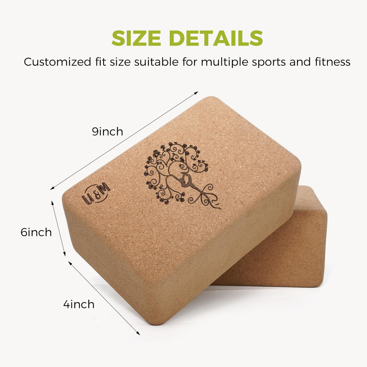 Cork Yoga Blocks 2 Pack (yoga tree / 9‘x6’x4‘)