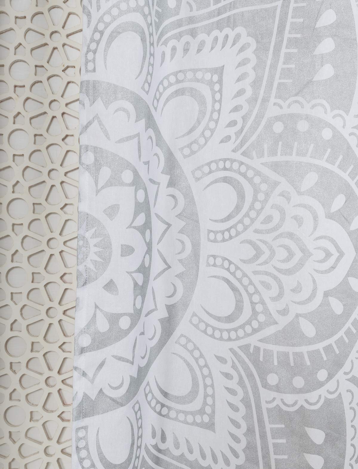 Printed Curtains for Living Room Set of 2 Indian Hippie Bohemian Beautiful Ombre Color Mandala Curtain for Bedroom Panels White Valance 83 x 38 Inches (38"W x 83"L (Pack of 2) / White Silver)