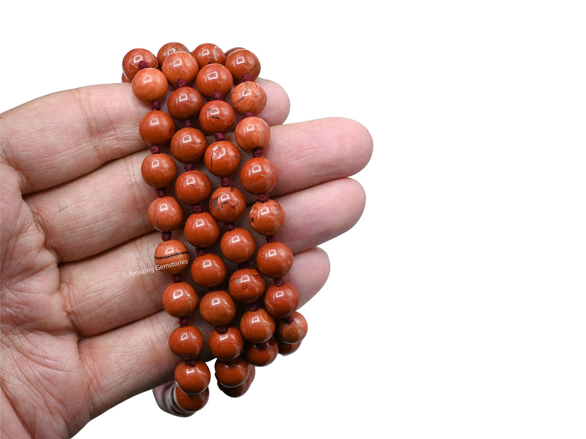 Red Jasper Mala Beads (Red Jasper / Knotted)