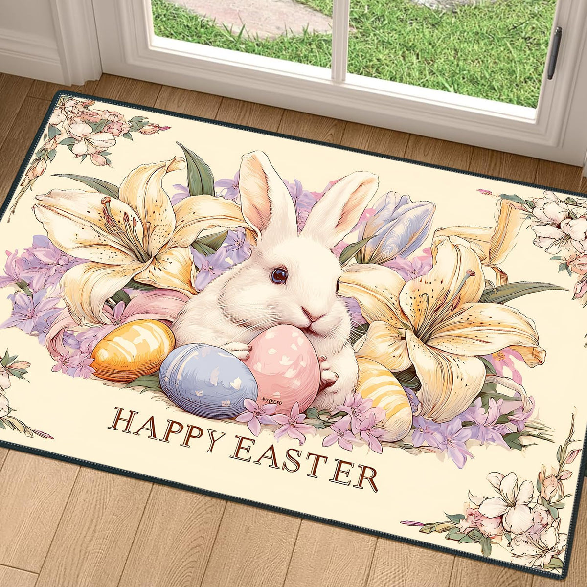2x3FT Area Rug Vintage Bunny Lily Floral Indoor Entryway Rug (#15 / 2' x 3' (Rectangular))