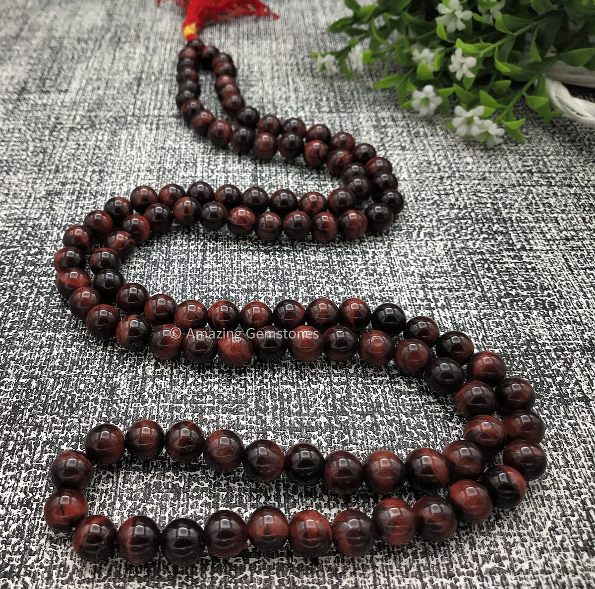 Red Tigers Eye Buddhist Prayer Beads Japa Mala (Without Knots / Red Tigers Eye)