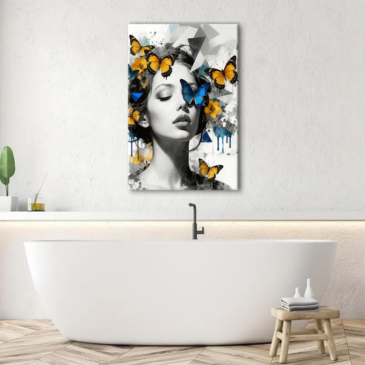 Women Butterfly Wall Art Abstract Feminine Canvas Artwork for Bedroom Black and White Woman Portrait Prints Paintings Yellow Blue Butterfly Posters for Living Room Bathroom Home Decorations 24x36" (36"L x 24"W / Women)