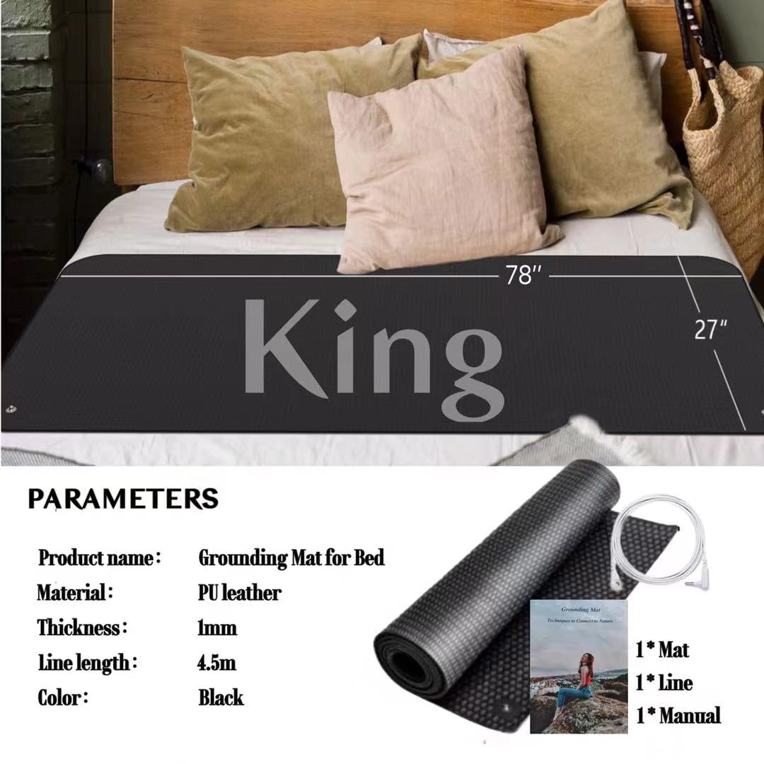 Grounding Mat for Bed King Size 78"×27" with Adjustable Straps (Black / King)