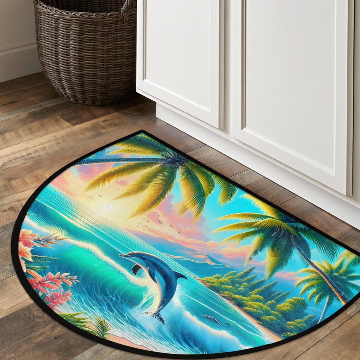 Palm Tree Half Round Rug Half Moon Door Mat Half Circle Rugs (D:color 3)