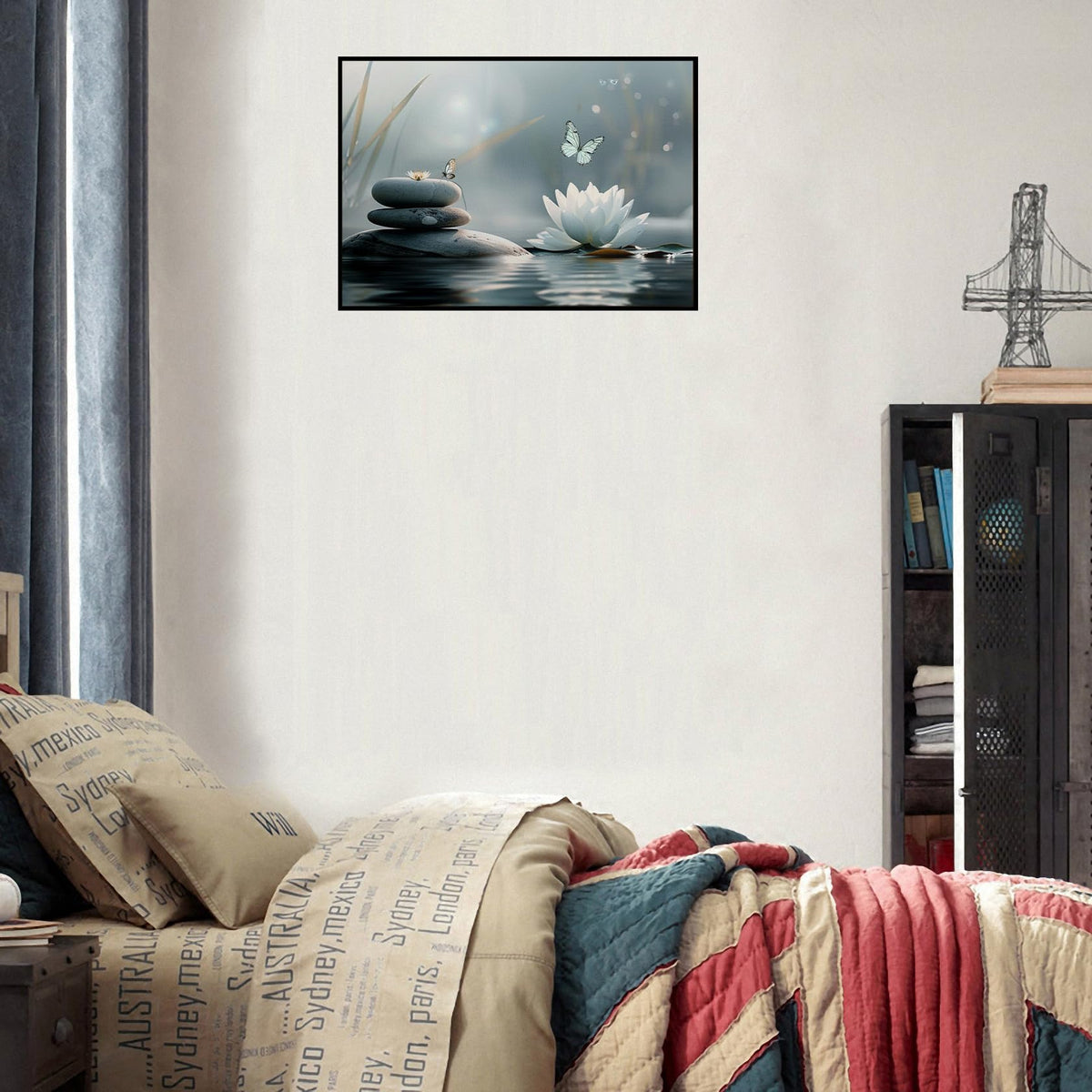 Butterfly Lotus Canvas Wall Art Floating Framed Serenity Decor 12x16 Inch (Zen Lotus 03 / 16"L x 12"W)