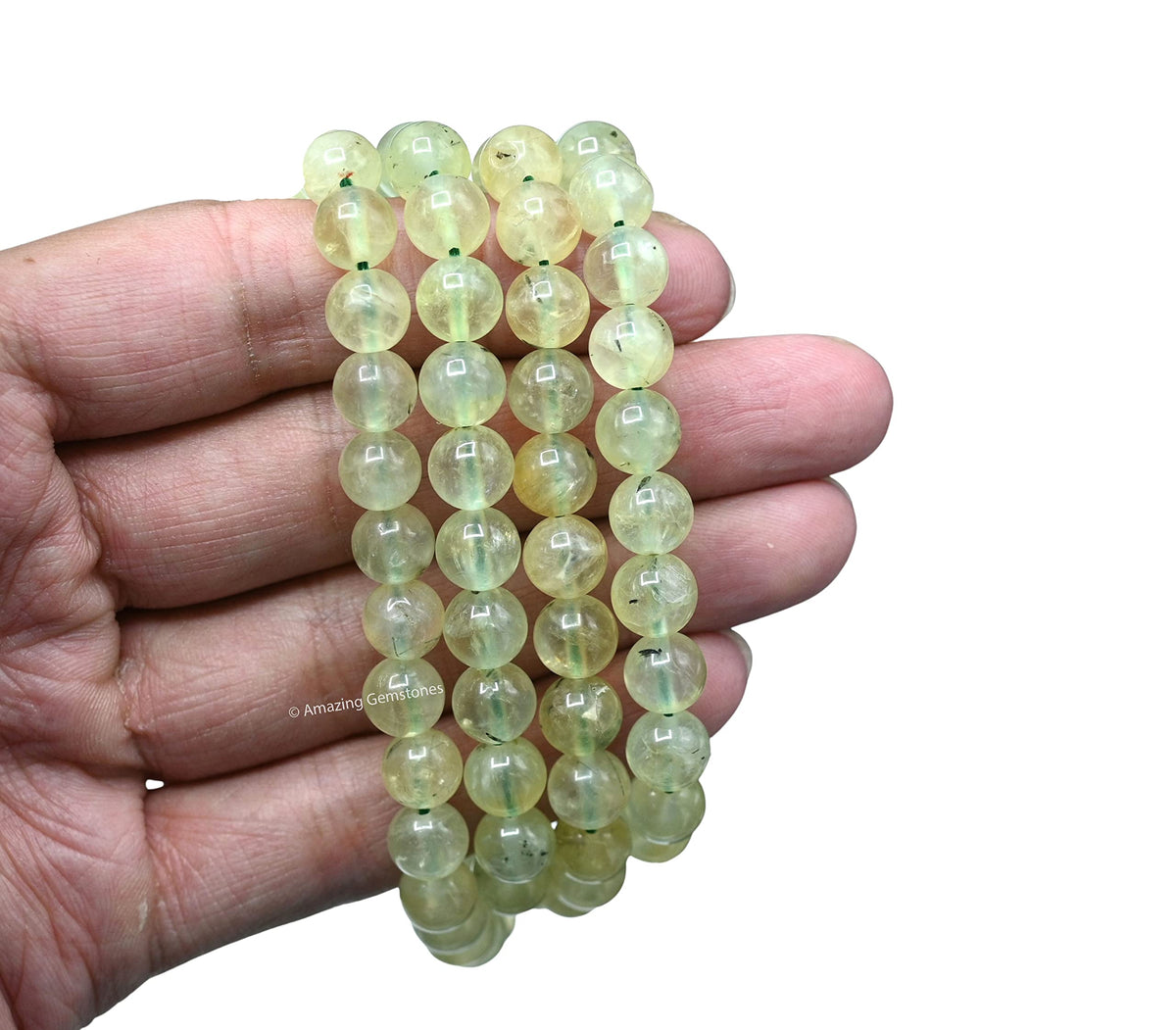 Prehnite Buddhist Prayer Beads Japa Mala with 108 Meditation Beads (Without Knots / Prehnite)