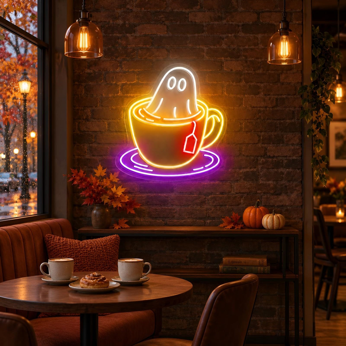 Ghost Coffee Neon Sign Cute Halloween Wall Decor for Cafe Bar Kitchen (Ghost Coffee)