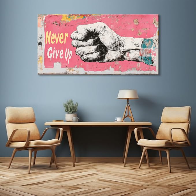 Pink Street Art Never Give Up Wall Art for Living Room Office Urban Motivation Graffiti Mural Painting Prints Inspirational Canvas Artwork Dining Bedroom Decor Extra Large (Abstract / Pink White Never Give Up Wall Art / 58L" x 28W")