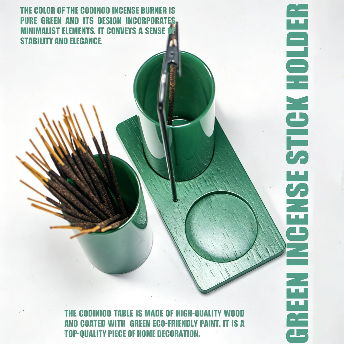 2 in 1 Incense Holder for Sticks (All Green / 2 tall glass)