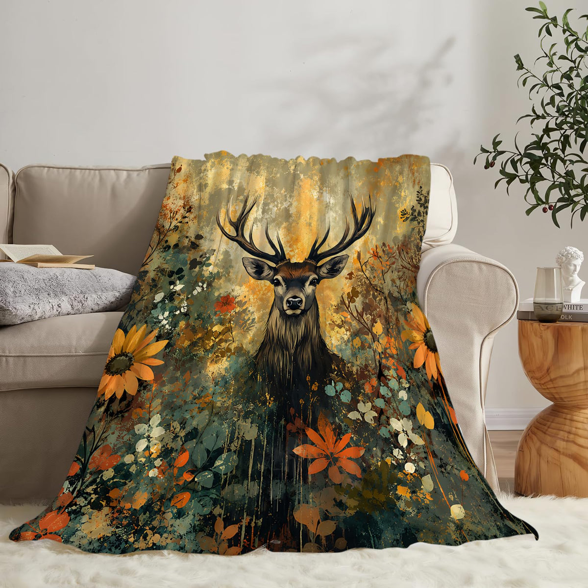 Deer Blanket Autumn Forest Wildlife Lovers Gifts Throw Blanket 50"X60" (50"x60" / Deer-4)