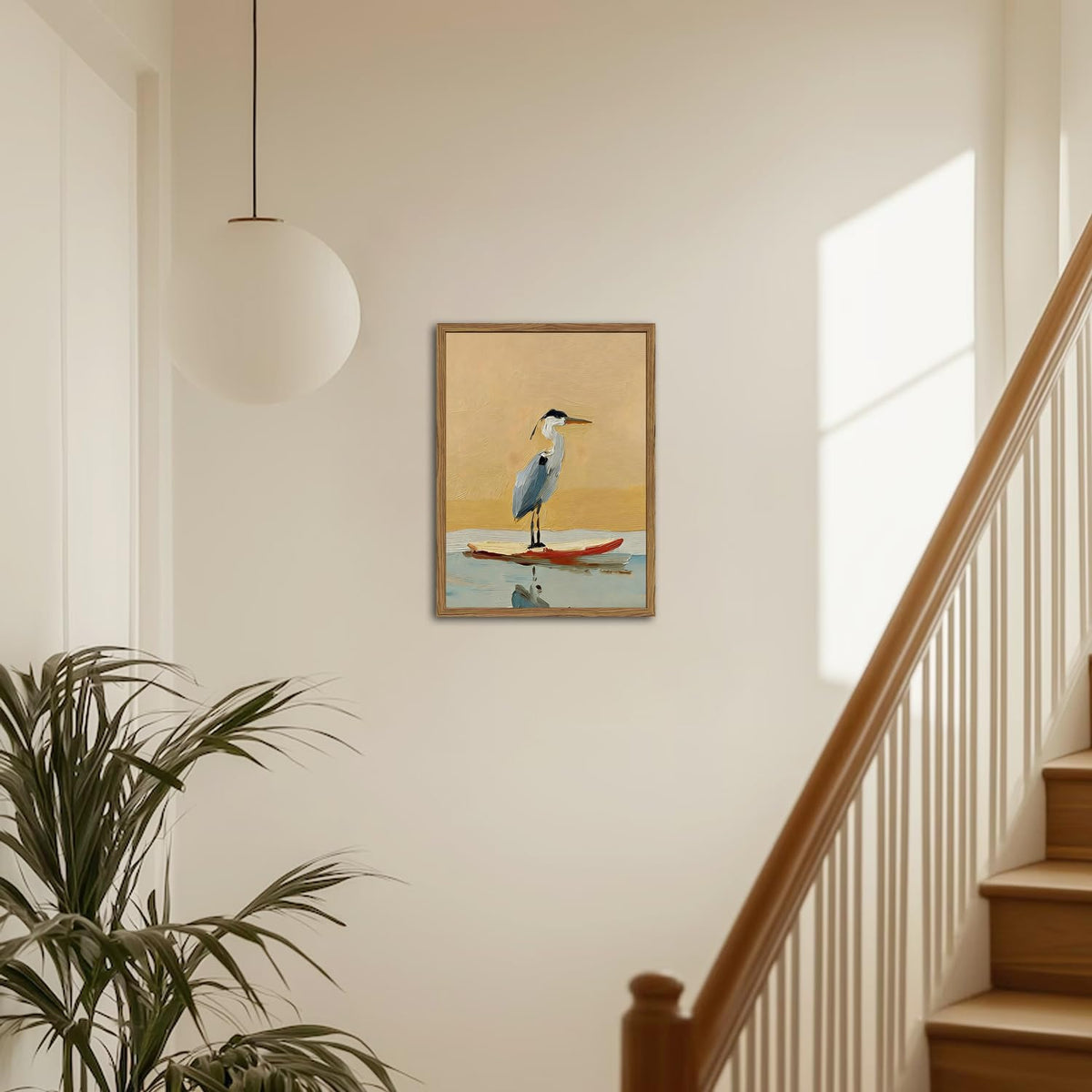 Blue Heron Wall Art Vintage Coastal Bird Wall Decor Picture Beach Wildlife Animal Poster Canvas Painting Print for Bathroom Living Room Bedroom 24x16 Inch Wood Framed (Animal-D / 24"L x 16"W)