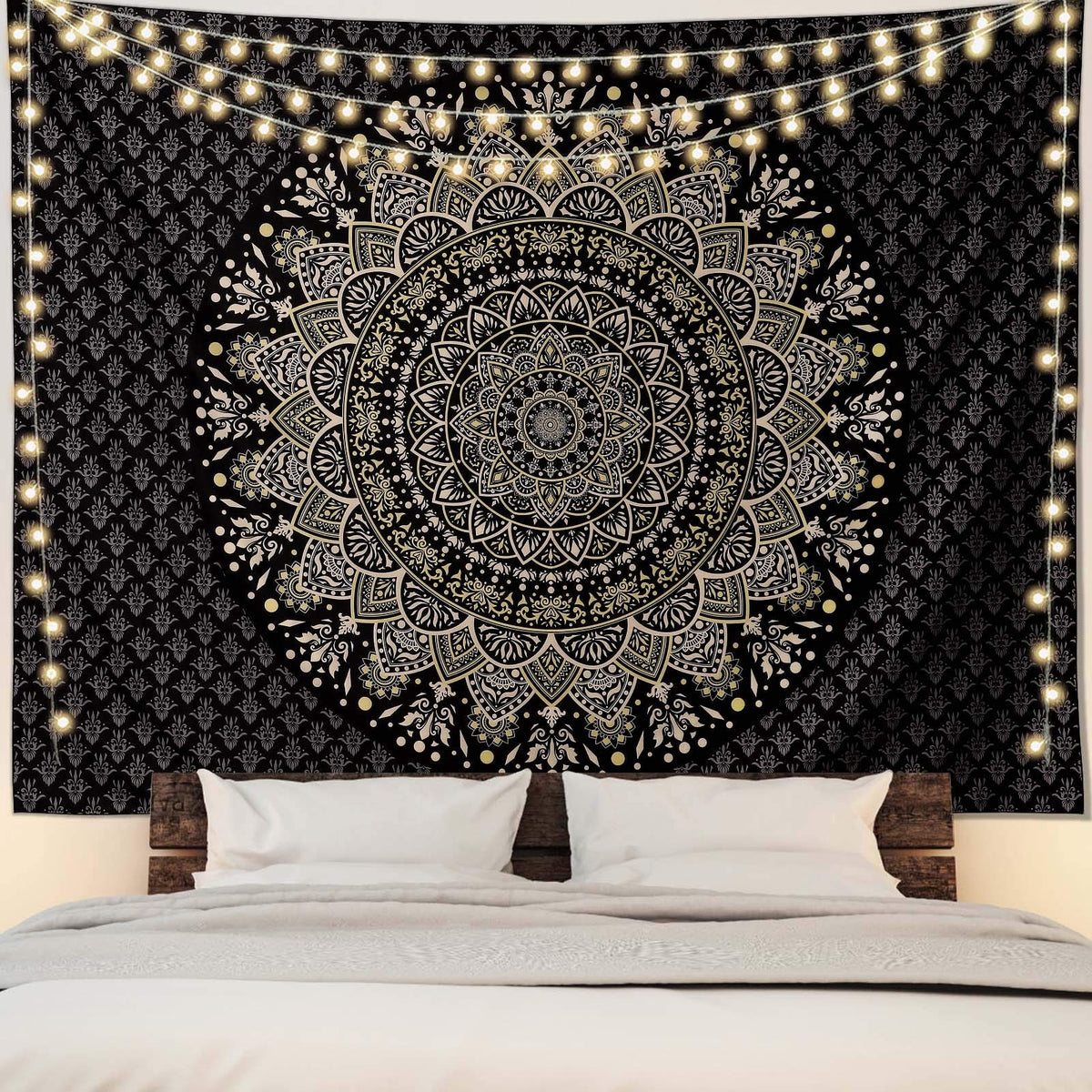 Black Mandala Tapestry Wall Hanging Psychedelic Medallion Wall Tapestry Aesthetic Indian Hippie Decor Bohemian Art Boho Home Decoration Blanket for Bedroom (79"L x 59"W / Mandala Tapestry-2)