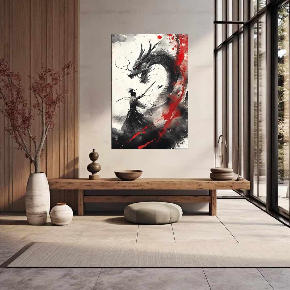 Battle Samurai Black Dragon Canvas Wall Art (12"L x 16"W / Samurai10)