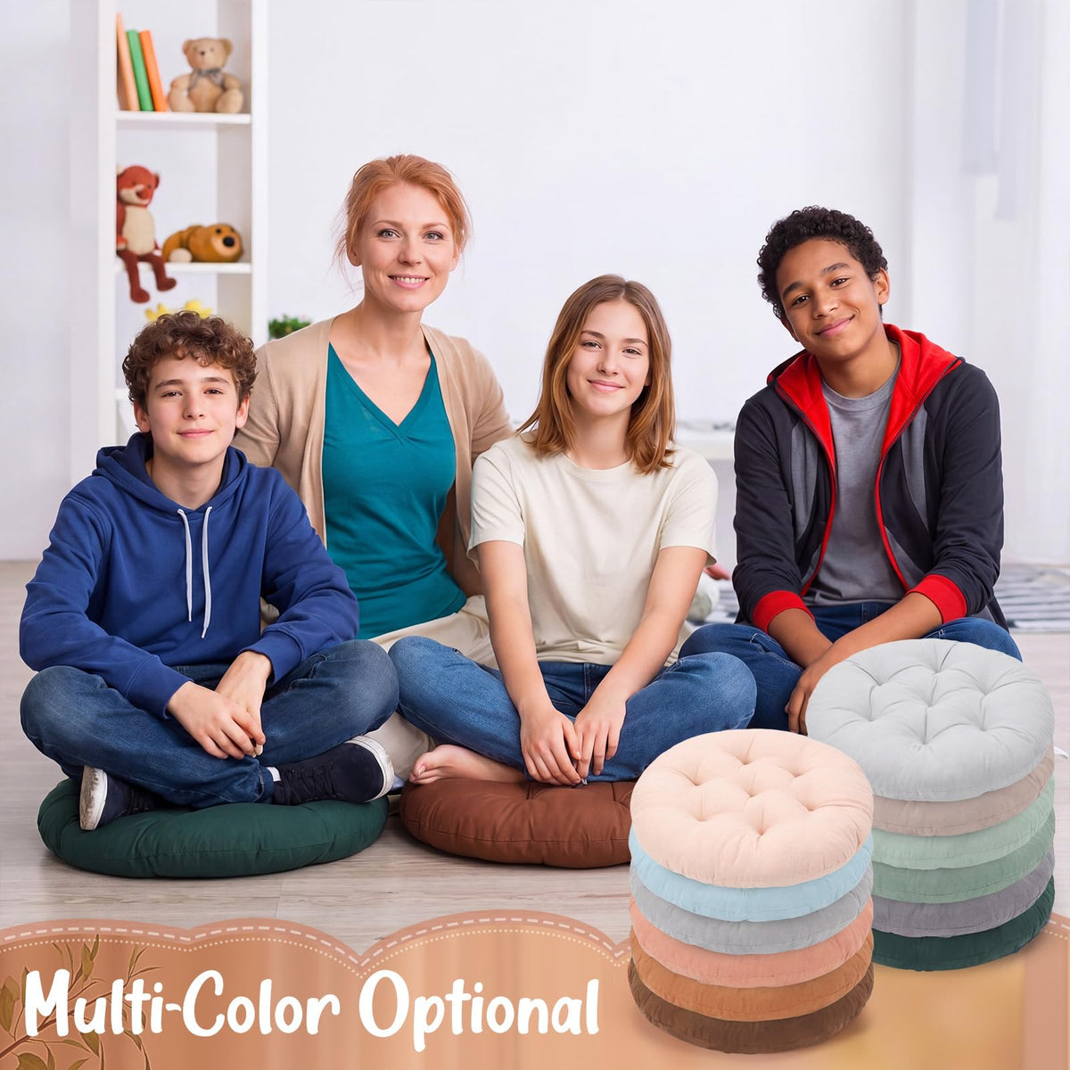 12 Pcs Round Floor Pillows Cushions Seating 16 x 16 Inches Floor Round Cushions for Kids Toddlers Flexible Reading Chair Pillows for Classroom Home School Playing Supplies (Natural Color)