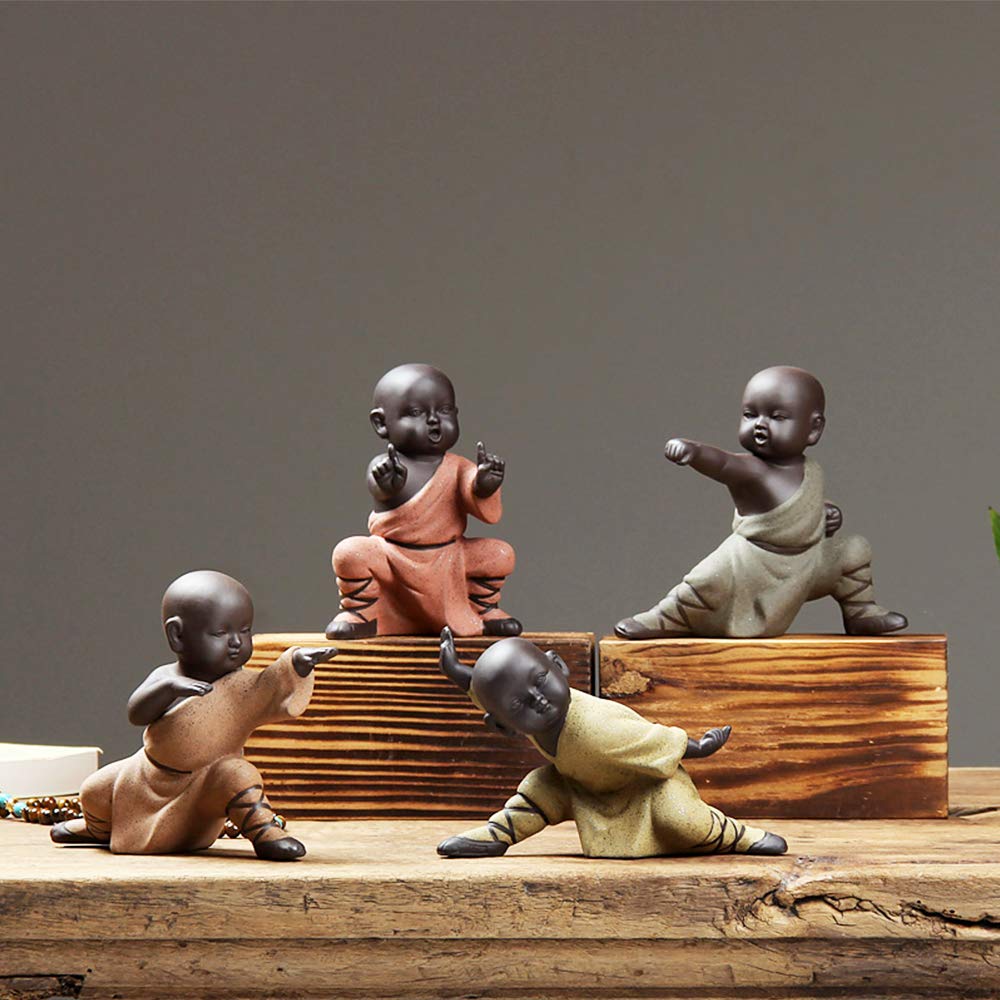 Miniature Buddha Figurine Ceramic Little Cute Buddha Statue Monk Figurine Creative Baby Crafts Dolls Ornaments Gift Chinese Delicate Ceramic Arts and Crafts kung fu Little Monks (Type 1)