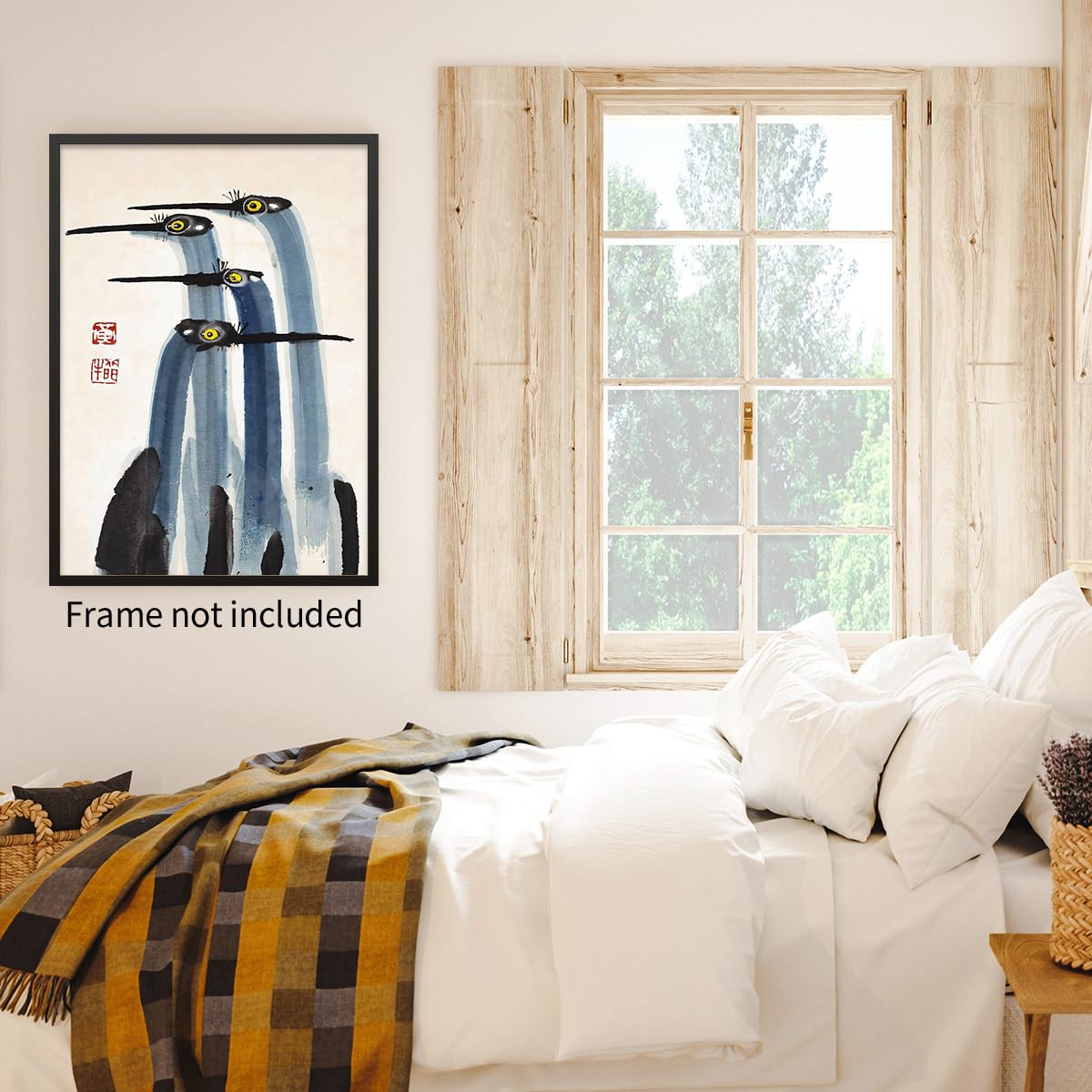 Vintage Japanese Crane Poster Antique Asian Bird Canvas Wall Art Blue Minimalist Animal Watercolor Prints for Country Farmhouse Wall Decor for Living Room Study Office 20x30 inch Unframed (Unframed / Japanese Decor / 30"L x 20"W)