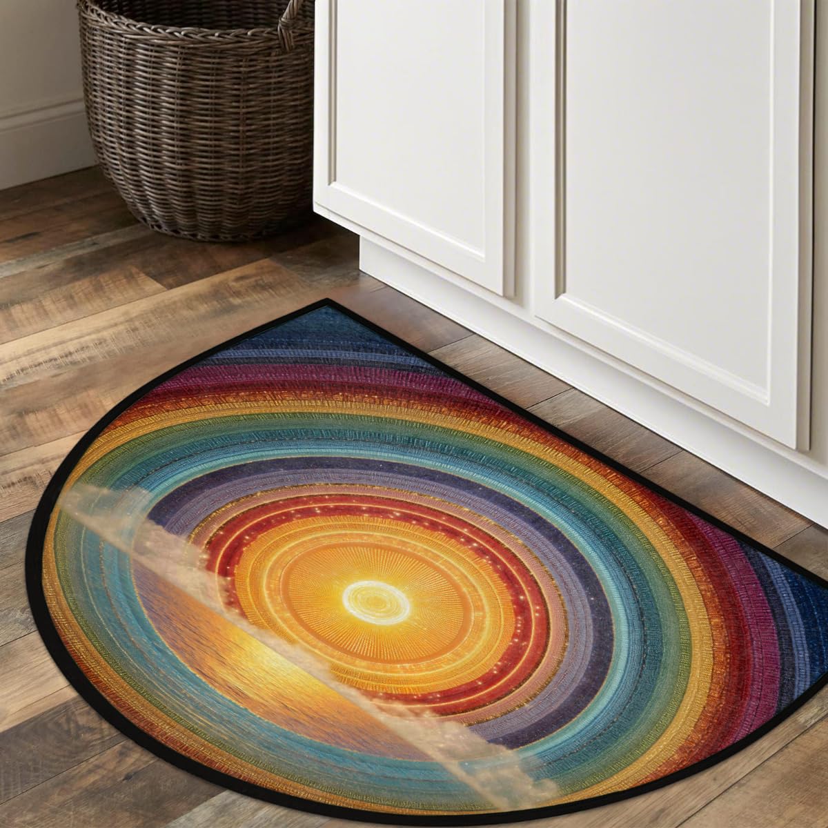 Rainbow Half Round Doormat Semi Circle Rug Non Slip Half Moon Rug (D01:boho 09)