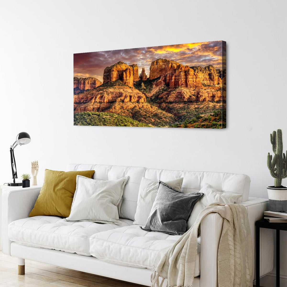 Sedona Cathedral Rock Canvas Wall Art Sunset Mountain Desert Wall Decor National Park Poster Southwestern Landscape Picture Arizona Painting Natural Artwork for Bedroom Living Room Decoration 24x48" (48"L x 24"W / Cathedral Rock)