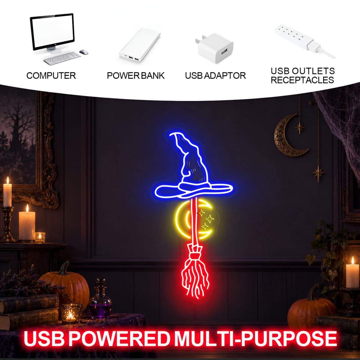 Witch Broom Neon Sign (Witch And Broom)