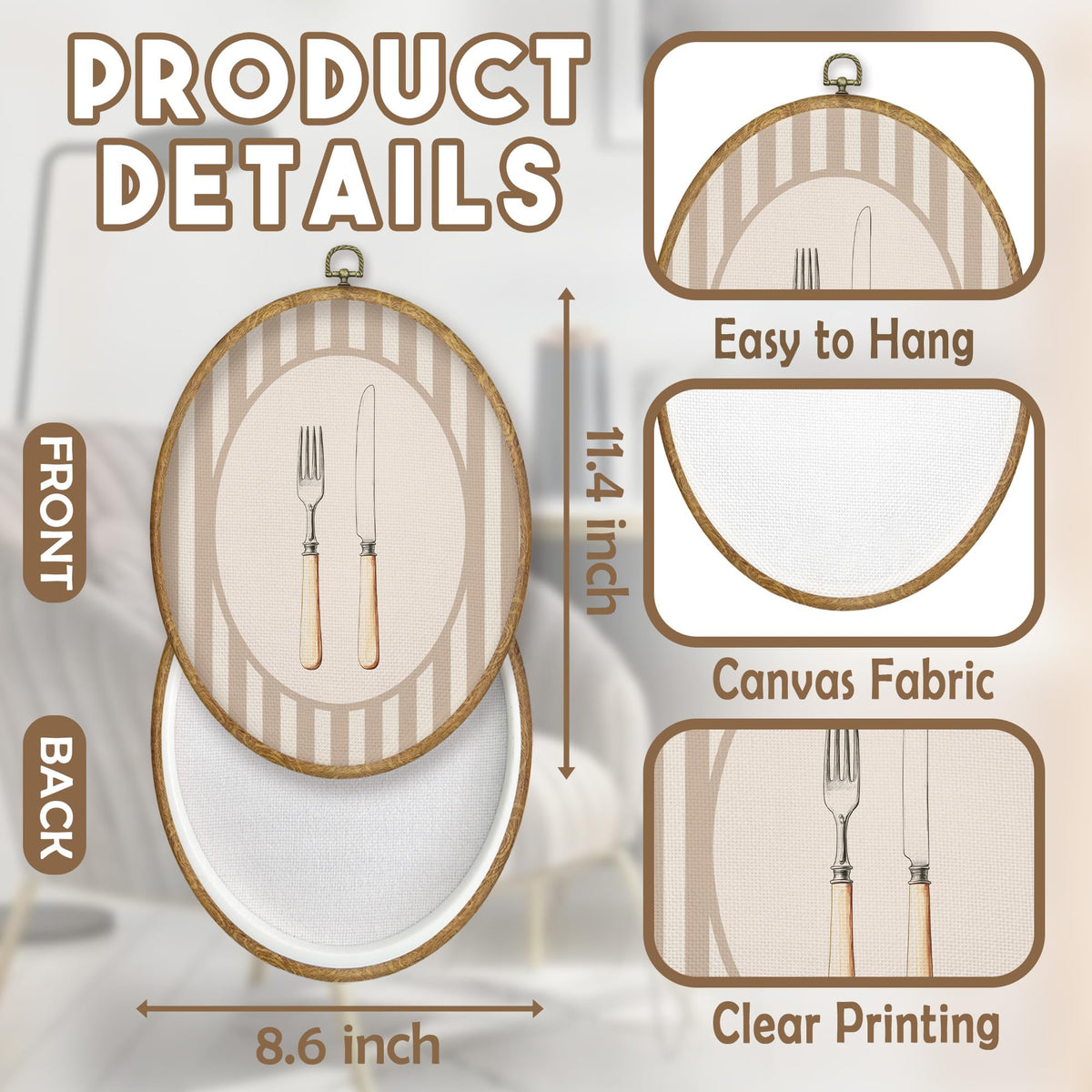 Modern Kitchen Utensil Oval Wall Art Decor (Colour04)