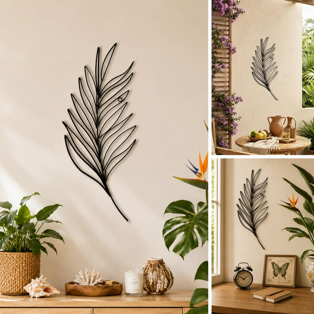 Minimalist Leaf Metal Wall Art (Black Leaf)