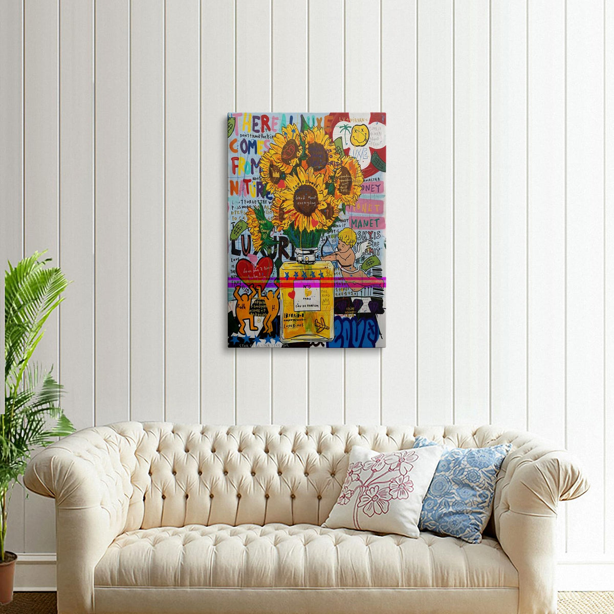 Framed Graffiti Colorful Wall Art Sunflower Canvas Room Decor 16x24 Inches (Sunflower / 24"L x 16"W)