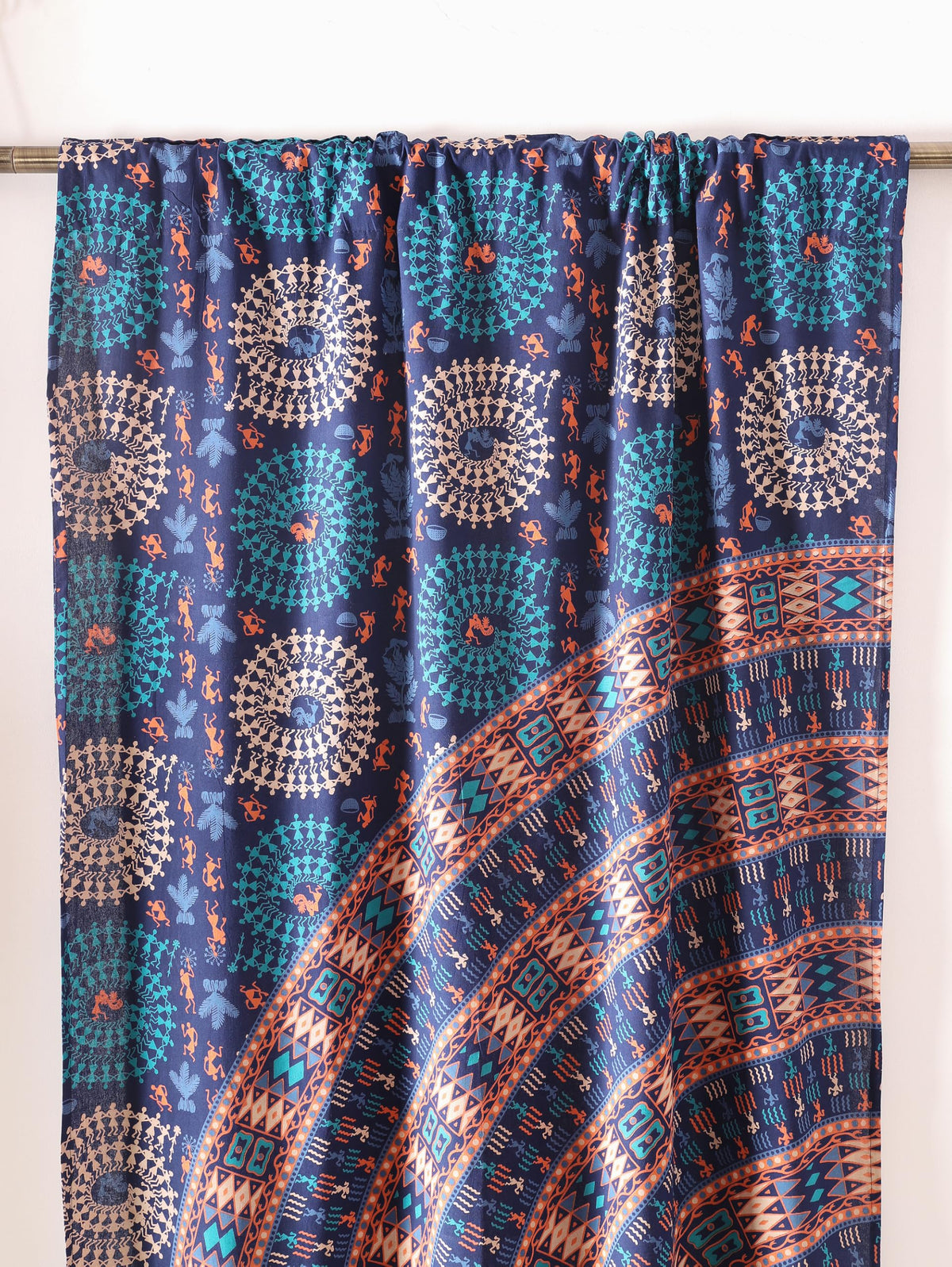 Blue Hippie Mandala Art of Warli Curtains 100 Inch Length for Living Room Bedroom 2 Panels Set Semi Sheer Window Curtains 76 Inch Width Boho Farmhouse Drapes W76xL100 Tarquoise (Warli Blue Tarquoise / 76"W x 100"L (Pack of 2))