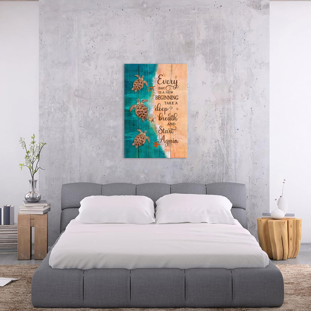 Sea Turtle Wall Art Farmhouse Bathroom Wall Decor Rustic Ocean Animal Theme Pictures Poster Everyday is a New Beginning Canvas Painting Inspirational Painting Artwork Home Office Decoration 32x48” (48"L x 32"W / TurtleSign)