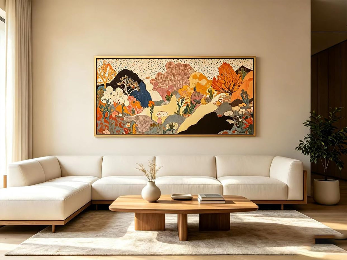 Large Framed Boho Mountains Wall Art Abstract Landscape Canvas Wall Decor (Boho / 48"L x 24"W)