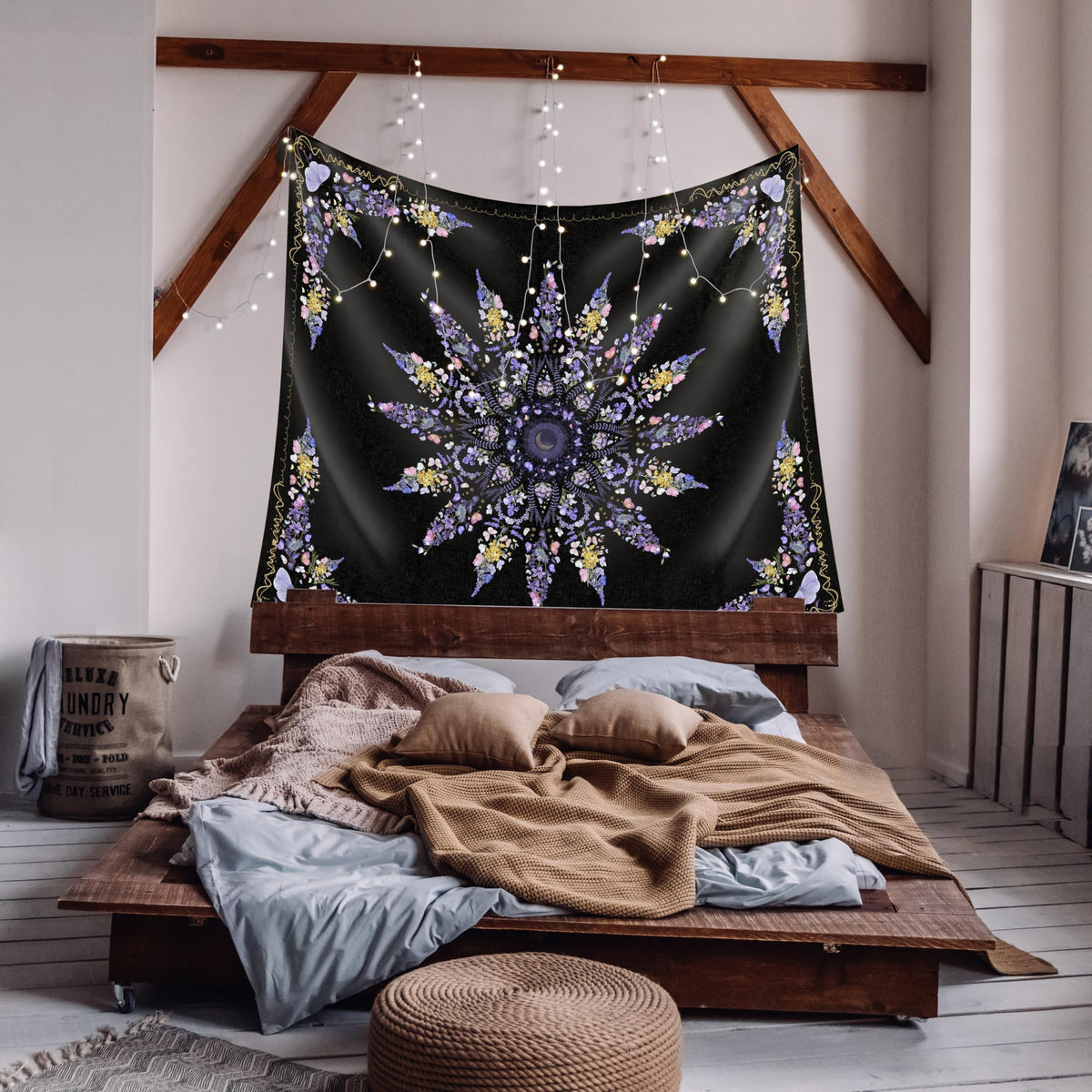 Floral Tapestry Wall Hanging Cute (47.2"L x 34.8"W / Purple)