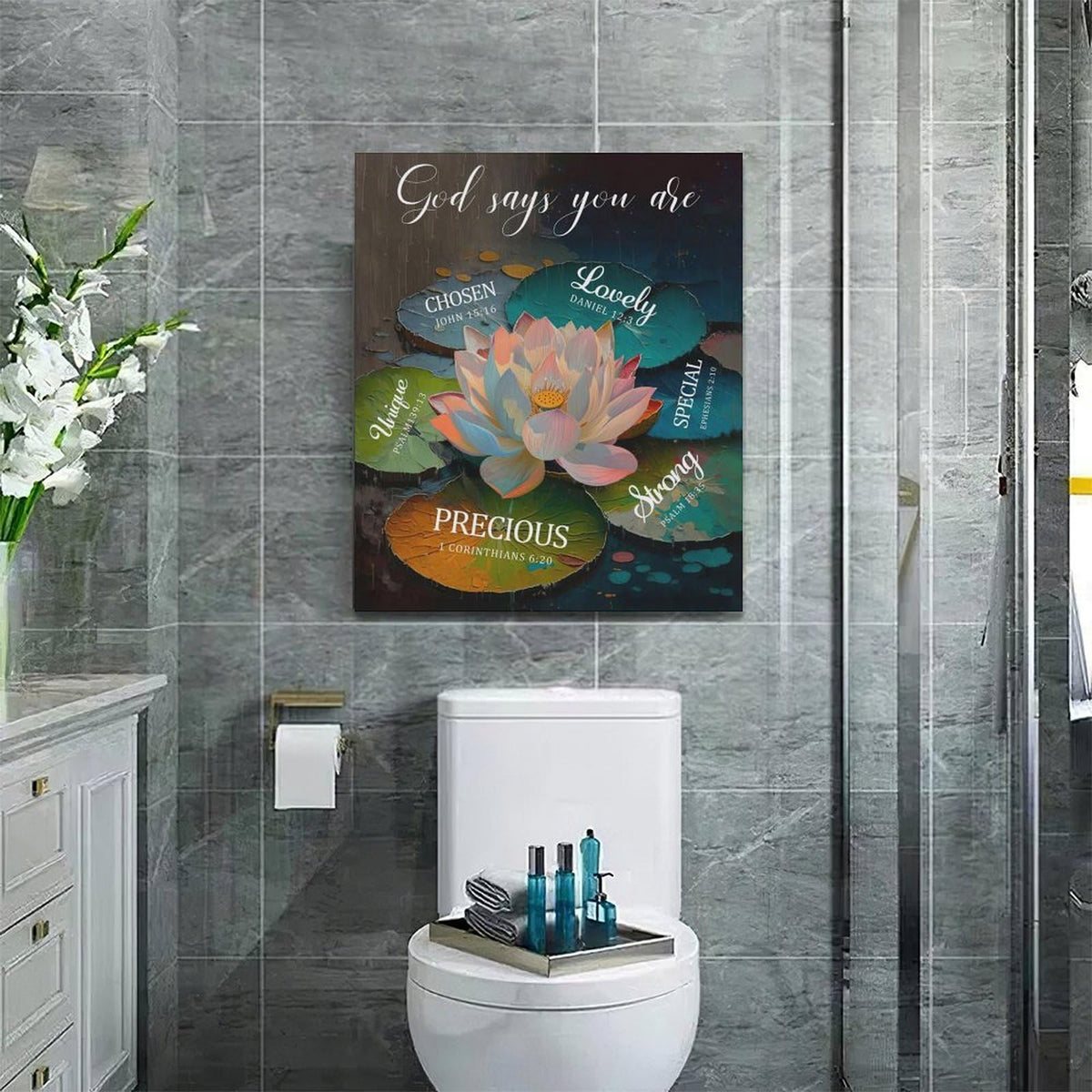 Lotus God Says You Are Wall Art Zen Scripture Pictures Wall Decor Religious Bible Verse Canvas Painting Home Modern Artwork Decorations Framed for Bathroom Living Room Bedroom Office 20 x 24 inch (24L" x 20W" / Lotus)