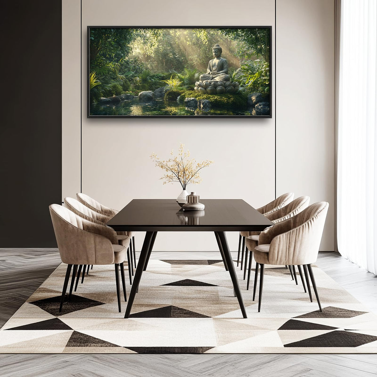 Large Framed Buddha Forest Wall Art Tree Lake Wall Decor 60"x30" (buddha / 60"L x 30"W)