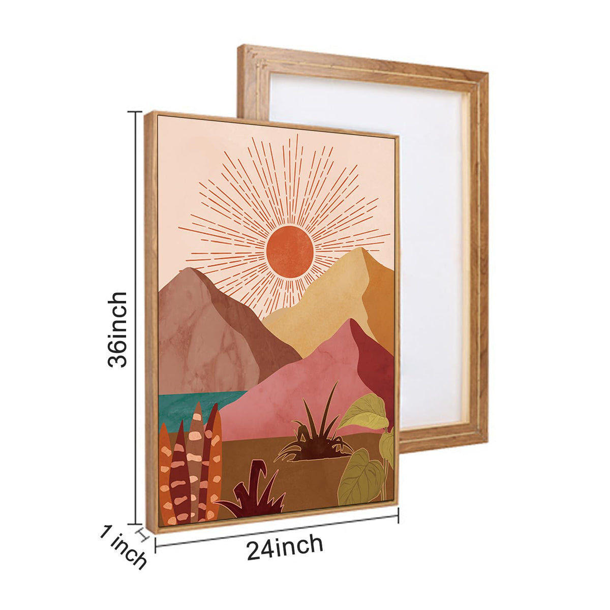 Large Boho Southwest Mountain Framed Canvas Wall Art (Boho Mountains Wall Art / 24"x36"x3)