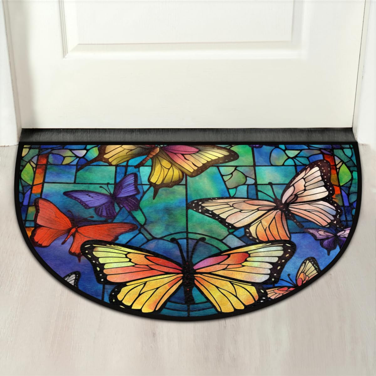 Butterflies Half Round Doormat Non Slip Semi Circle Rug Outdoor Mat (B 020)