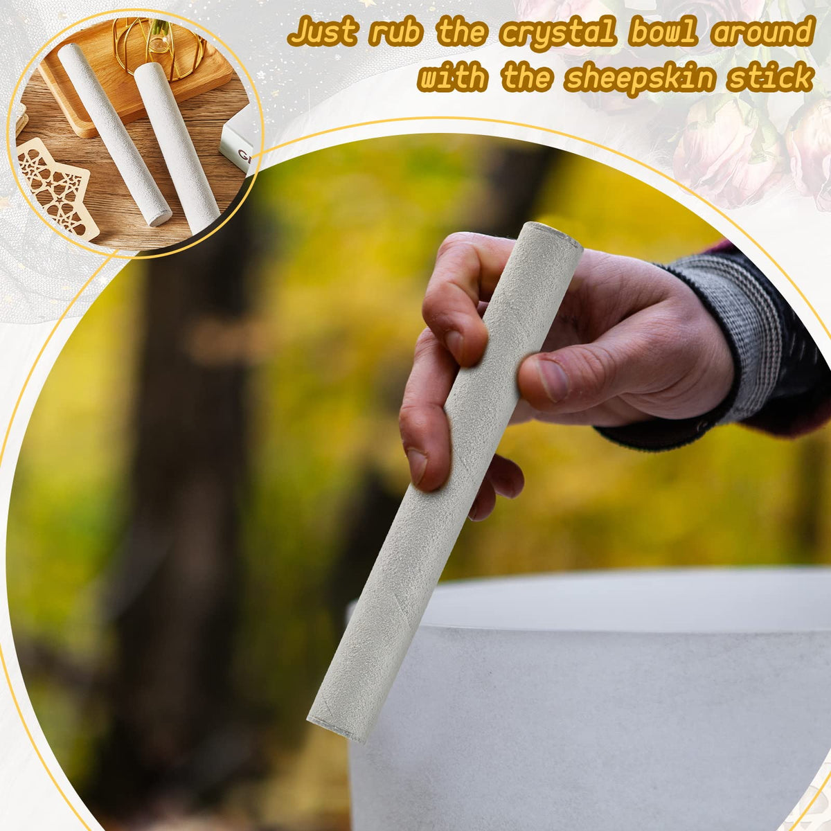 3 Pieces Crystal Singing Bowl Mallet Set (Wood)