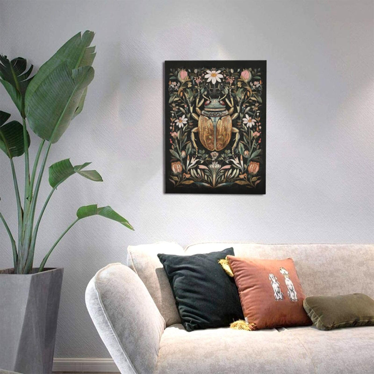 Vintage Insect Wall Art Rustic Scarab Wall Decor Nature Botanical Canvas Pictures Paintings Prints Artwork Framed Decorations For Bathroom Bedroom Living Room Office Gifts 12" x 16" (Scarab / 16"L x 12"W)