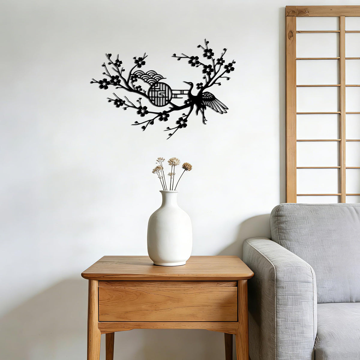Cherry Blossom & Crane Metal Wall Art (Crane)